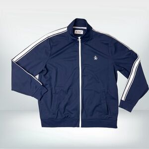 Original Penguin Navy Blue Track Jacket XXL White Sleeve Stripe Full Zip